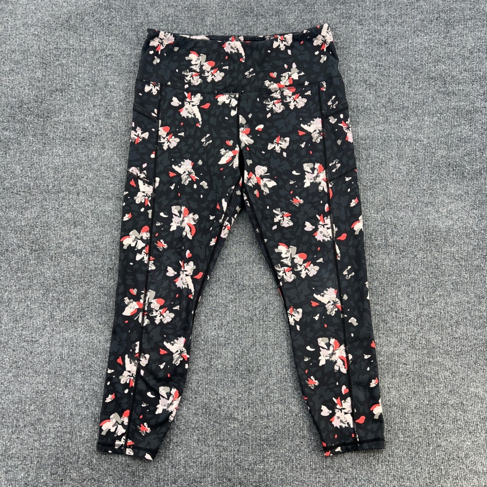Gaiam Floral‎ Leggings Womens XL Black High Rise Pockets Pilates Yoga Activewear